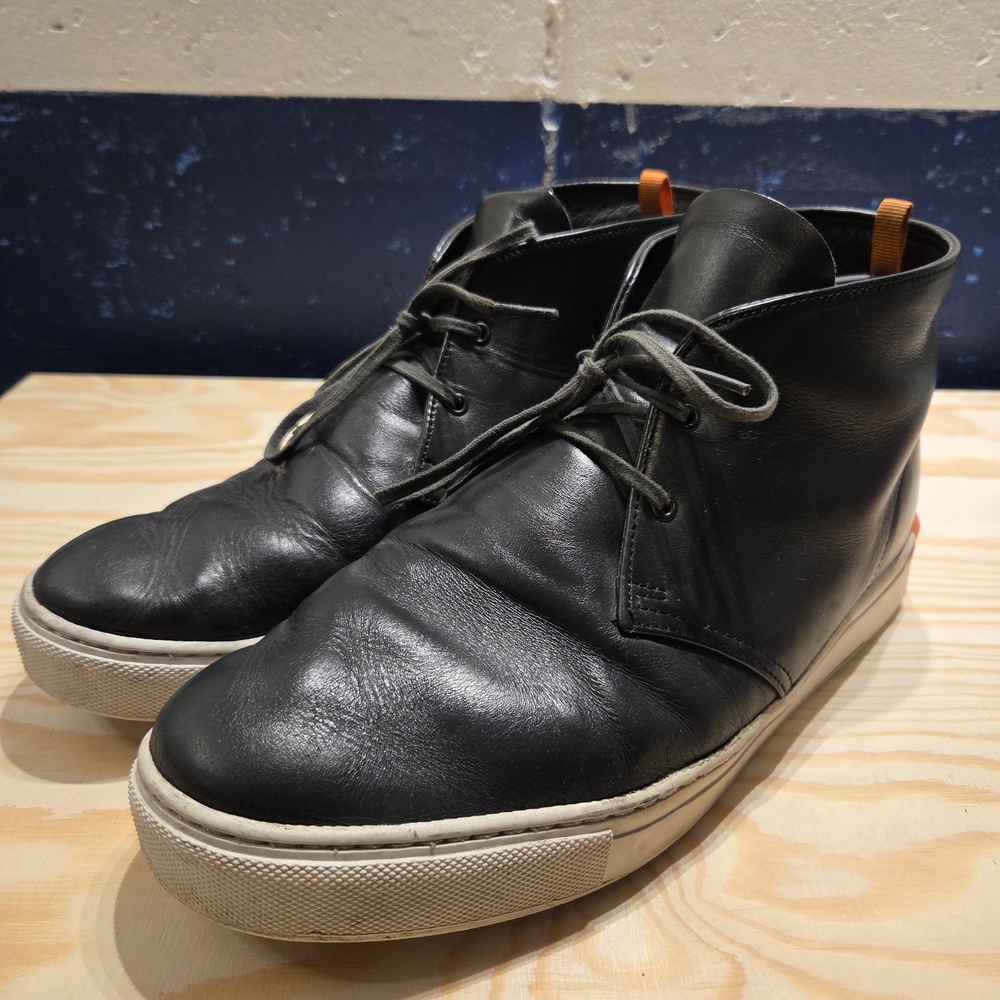 Alife Chuck Hi Naval Leather Shoes - Black on White w/ Orange (Size 12)